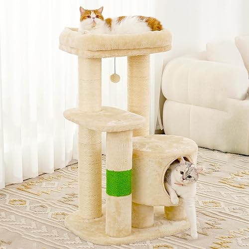 KZLAA Árbol resistente para gatos, bonita torre para gatos, resistente con poste rascador de sisal de 4.7 in de grosor para gatos viejos y gatos