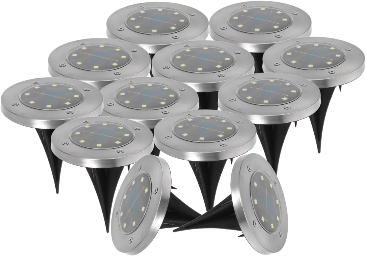 HANABASS 12pcs Solar Powered Landscape Lights for Outdoor Garden Pathway Lawn and Driveway Stainless Steel Inground Design with Automatic Light Control for Easy Installation