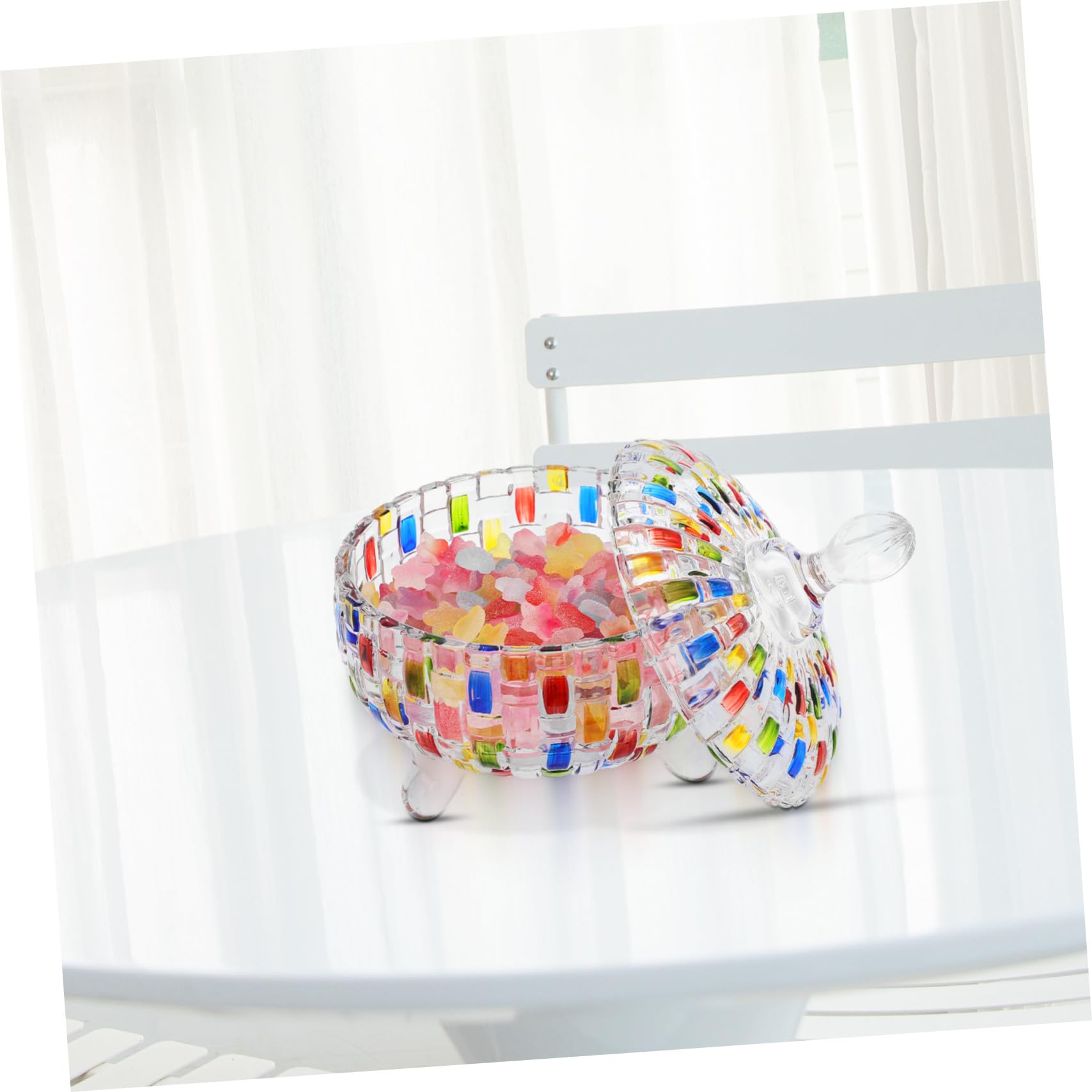 Vintage Candy Dish mit Deckel Farbiges Glas mit Kunstvollem Gewebtem Muster Transparente Süßwaren Schmuckaufbewahrung Vielseitiges Aufbewahrungsglas für Snacks und Teeblätter
