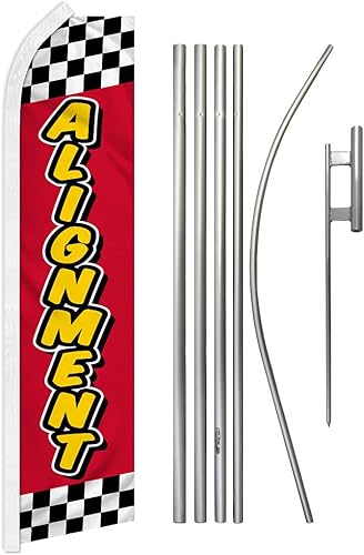 Alignment - Kit de bandera y poste publicitario de Swooper rojo y amarillo, perfecto para tiendas de rendimiento, mecánica, reparación de
