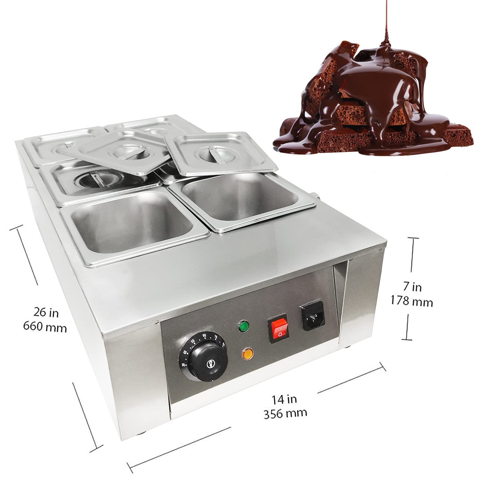 Fondoir à chocolat 6 réservoirs Machine à tempérer le chocolat Fondoir à chocolat 0-80°C Machine à fondre le chocolat en acier inoxydable