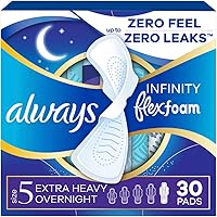 Always Infinity FlexFoam Overnight Pads with Wings Size 5 - Extra Heavy Absorbency Unscented 30ct for Zero Leaks