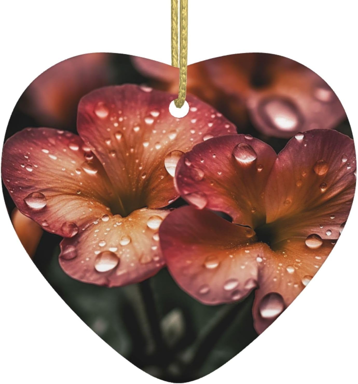 Flower Raindrops Print Christmas Ornament Heart Xmas Ornament Hanging Ornaments for Christmas Tree Xmas Home Party Supplies Holiday Decoration Gift