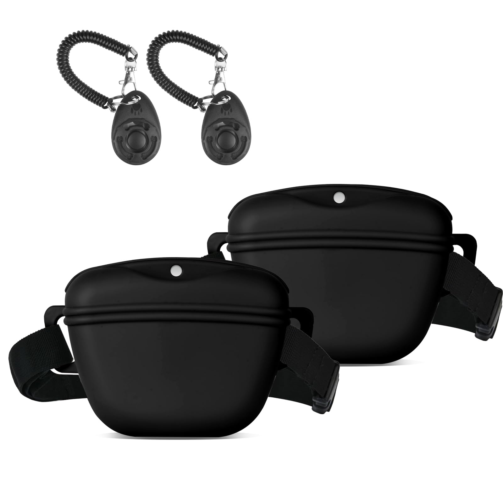 Aomig Silicone Premium Dog Treat Pouch Bag for Walking & Training, 2 PCS Dog Treat Pouch for Training with Clicker, Magnetic Closure Silicone Dog Food Bags, Portable Dog Training Container(Black)