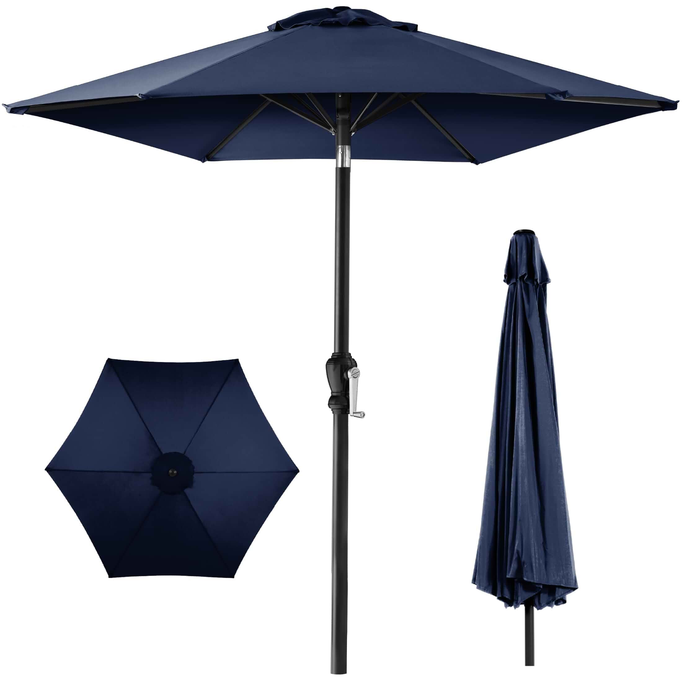 Best Choice Products10ft Outdoor Patio Umbrella, Outdoor Table Umbrella, Yard Umbrella, Market Umbrella with 6 Sturdy Ribs, Push Button, Tilt and Crank - Navy Blue
