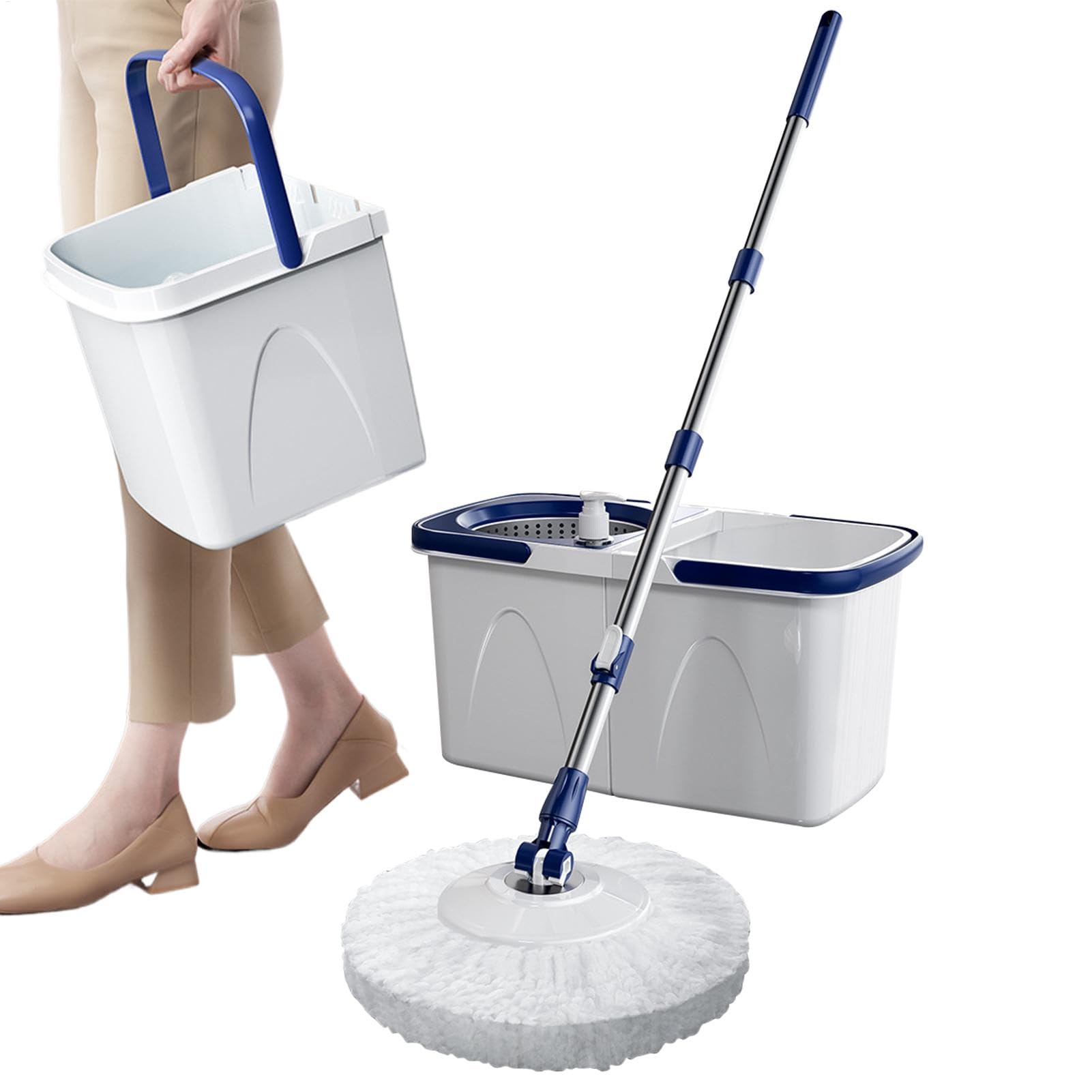 Juego de fregona y cubo, juego de fregona y cubo, mango ajustable, juego de cubo de fregona desmontable, de limpieza de suelos húmedos y secos, limpiador de pared para oficinas y hogar | con Mango Ajustable para Suelos, Hogar, Cocina, Baño, Azulejos, Made