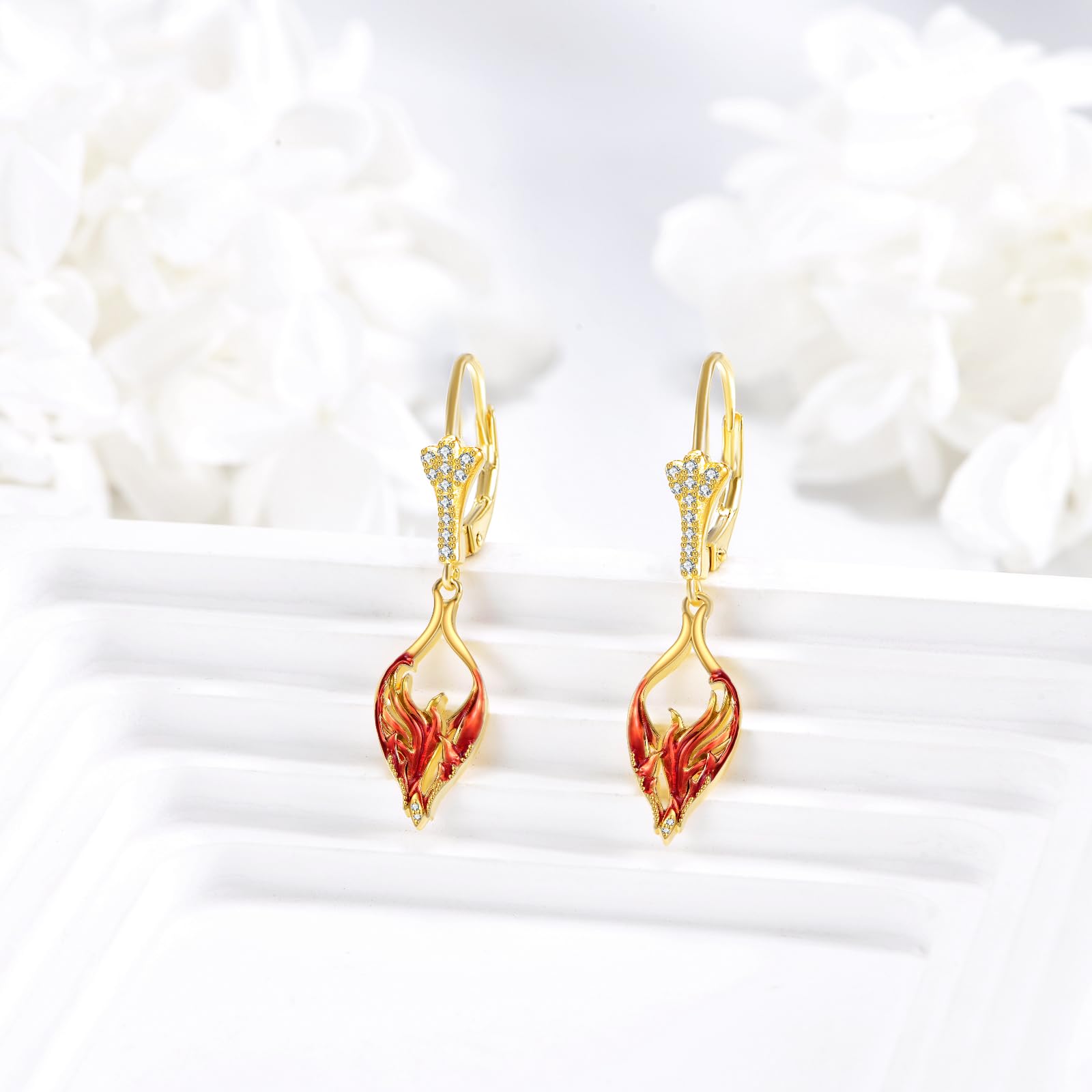 Phönix Ohrringe für Damen Sterlingsilber Phönix Ohrhänger Gold mit Zirkon Phönix Schmuck Geschenke für Ehefrau Tochter Mutter