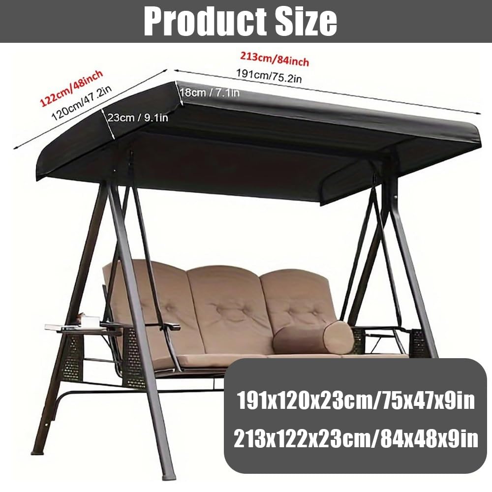 Ersatzdach Für Hollywoodschaukel 191x120cm 213x122cm Hollywoodschaukel Dach Für Veranda, Ersatz-Bezug Sonnendach Für Gartenschaukel(Gray,75x47x9in(191x120x23cm))