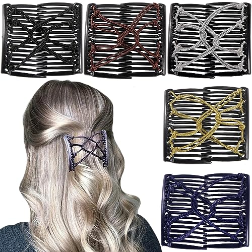 Peigne magique élastique x5 en argent, noir, café, or et bleu pour femme