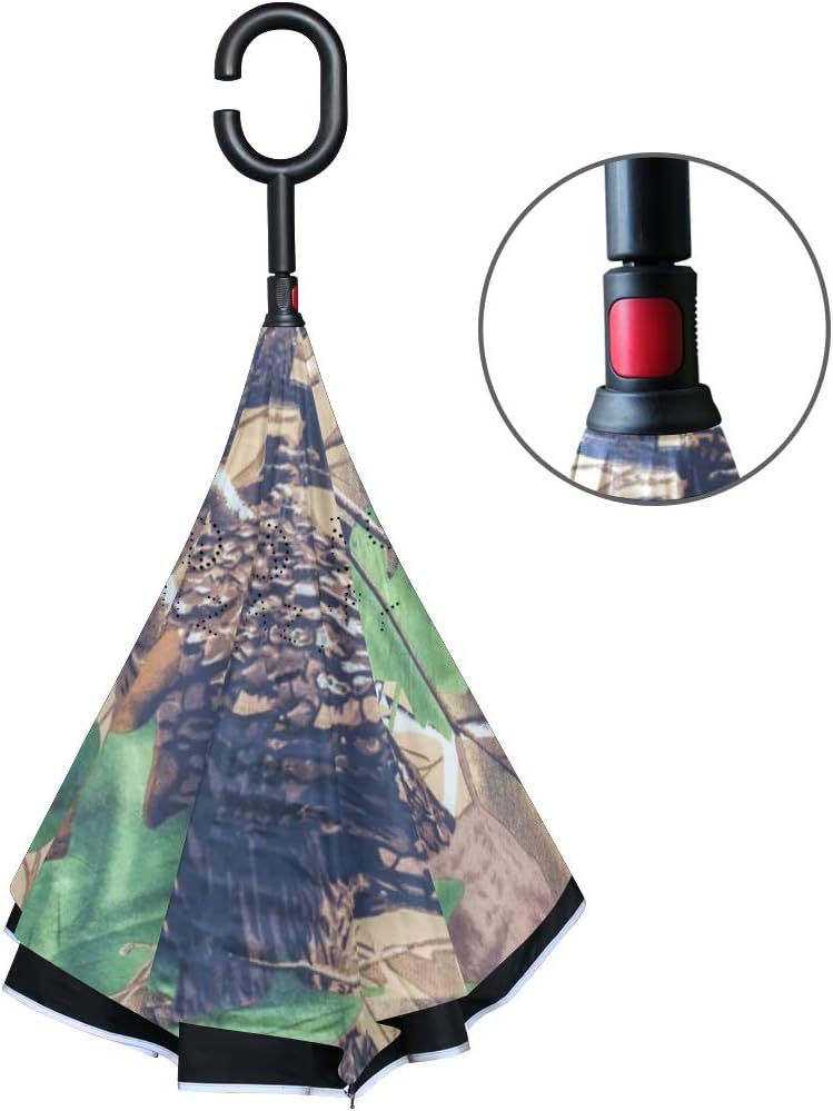 review ALAZA Forest Camo Military Camouflage Inverted Umbrella Double Layer UV Anti Waterproof Windproof Reverse Umbrellas with C-Shape Handle for Car Outdoor Travel