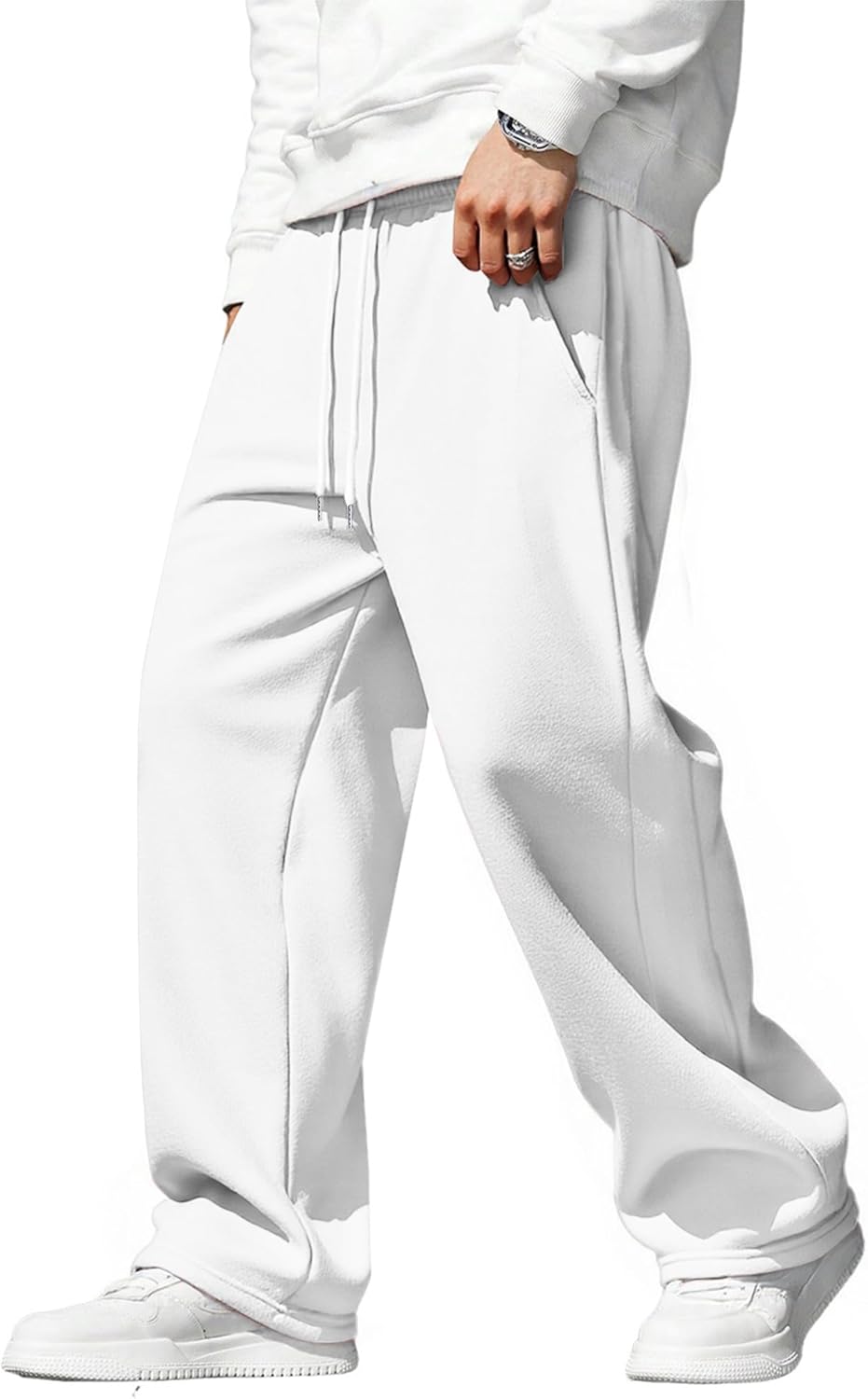 JMIERR Mens Baggy Pants Drawstring Stretch Loose Fit Wide Leg Streetwear Pants with Pockets