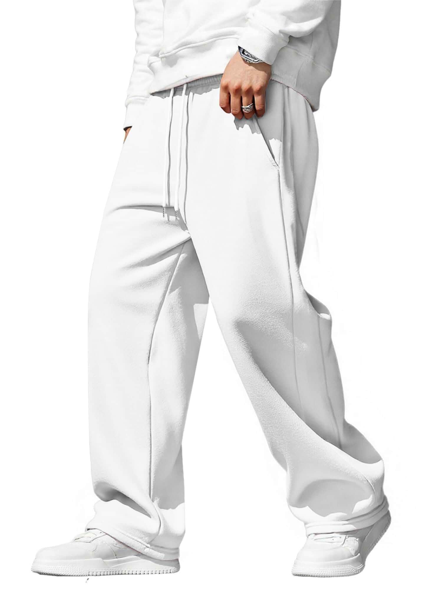 JMIERR Mens Baggy Pants Drawstring Stretch Loose Fit Wide Leg Streetwear Pants with Pockets Sweatpants