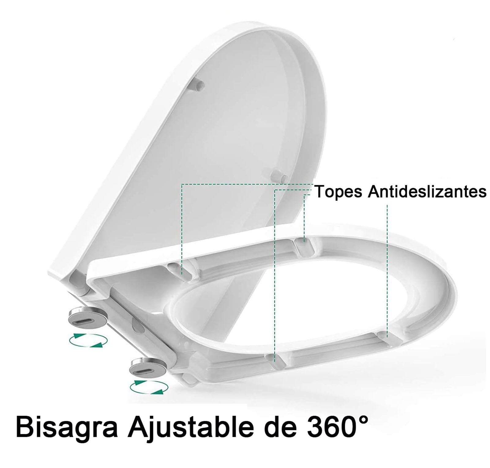 Tapa WC Forma D Blanca con Cierre Suave, Tapa de Inodoro de PP, 46x36cm