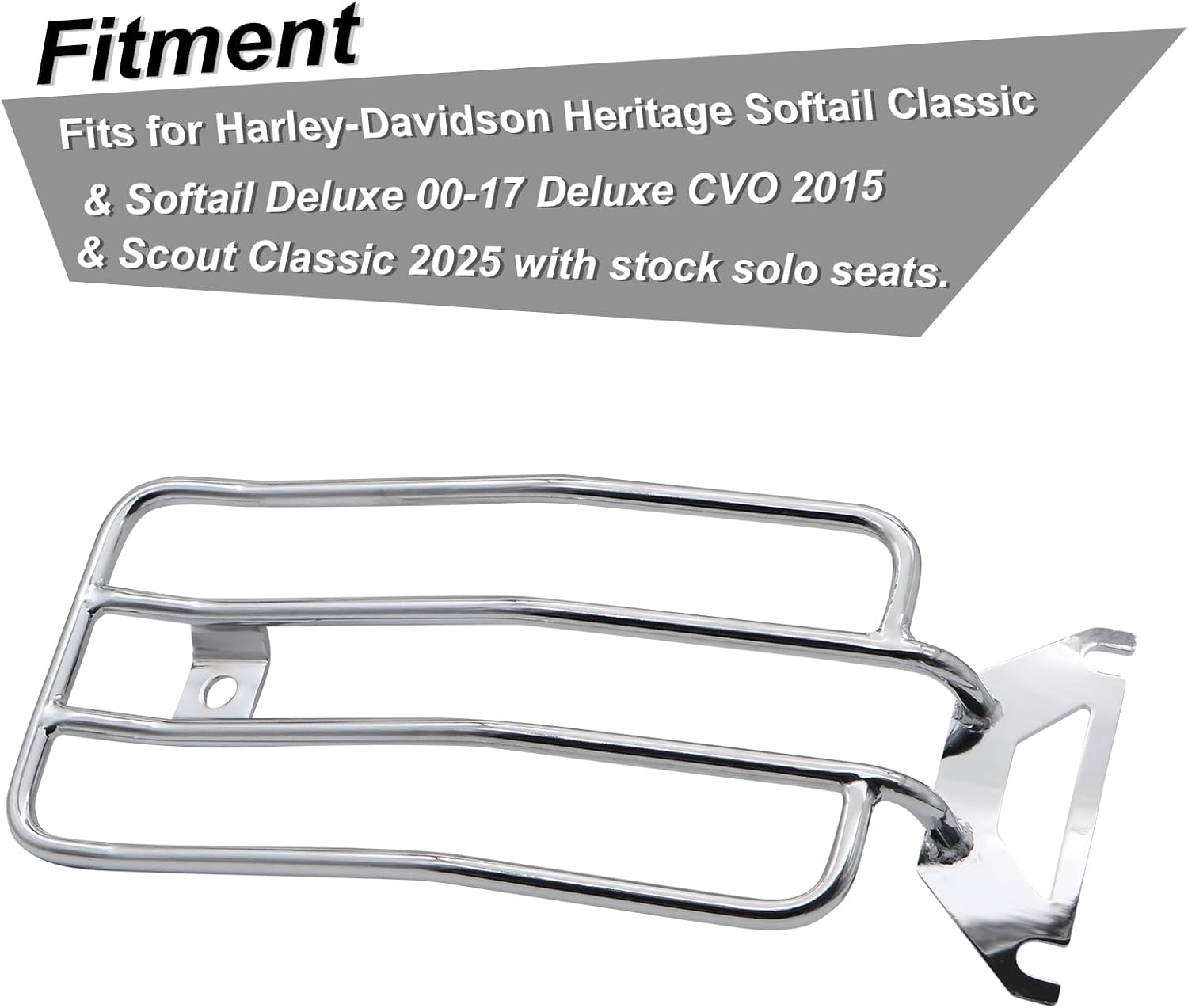 Classic Luggage Rack Motorcycle Rear Seat Luggage Rack Solo Seat for Harley Heritage Softail Classic & Softail Deluxe 00-17 Deluxe CVO 2015 (Silver)