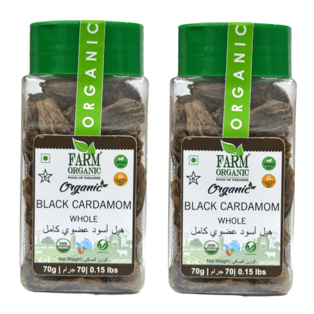 Farm Organic Black Cardamom Whole,70g (Pack of 2)