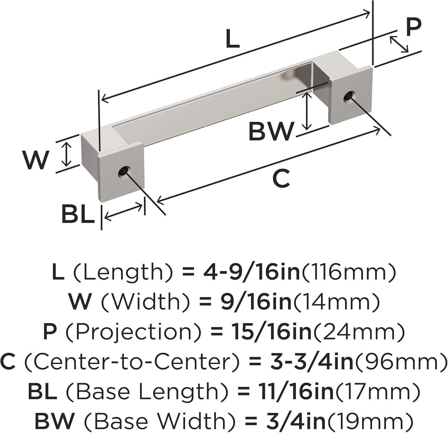 Amerock BP36759PN | Appoint 3-3/4 inch (96mm) Center-to-Center Polished Nickel Cabinet Pull | Kitchen Cabinet Hardware | Furniture Hardware | Drawer Handle
