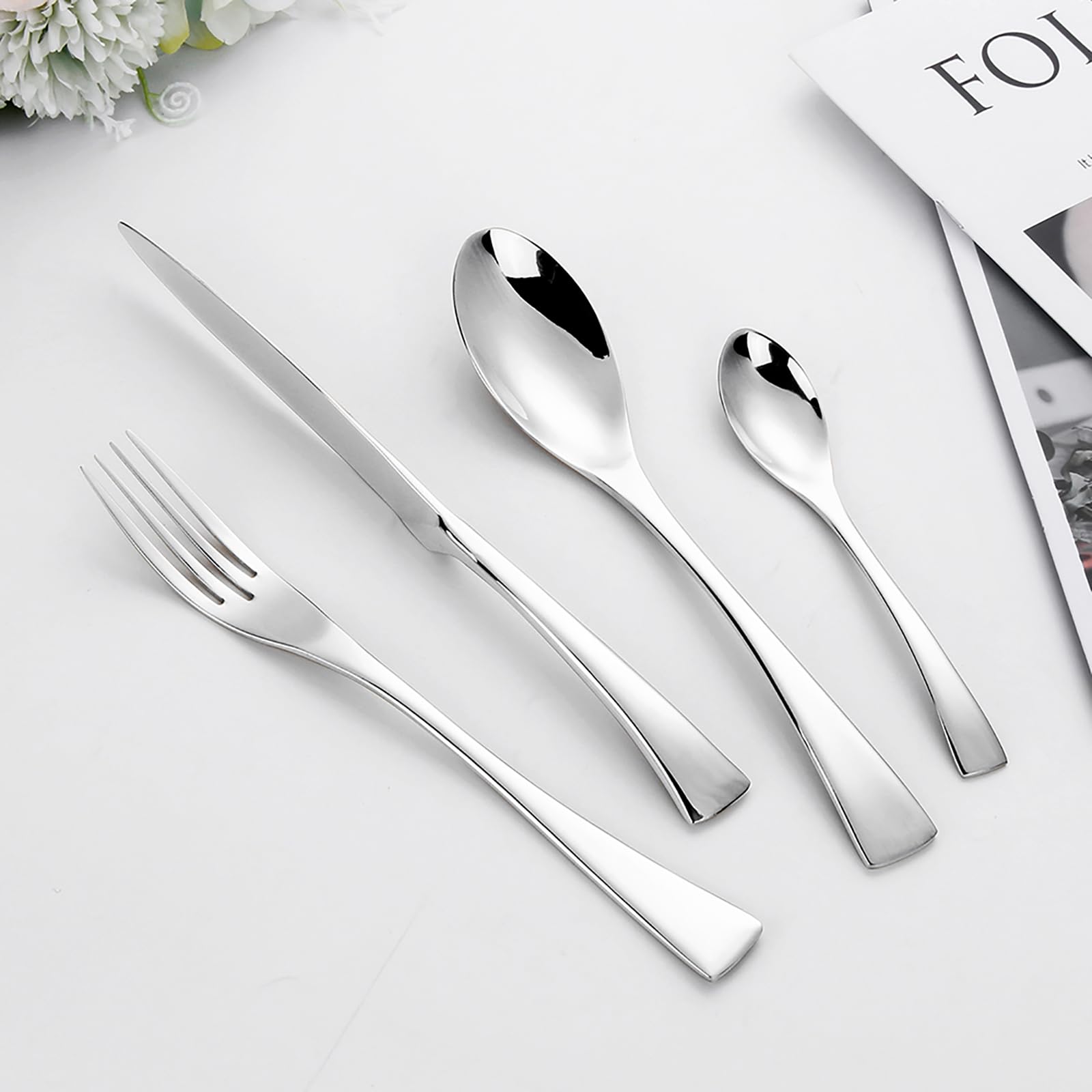 48 Pieces Utensil Set,18/8 stainless steel set for 12,Flatware set polishing, Fine Silverware set and Dishwasher Safe, tableware set for Housewarming Gift-B