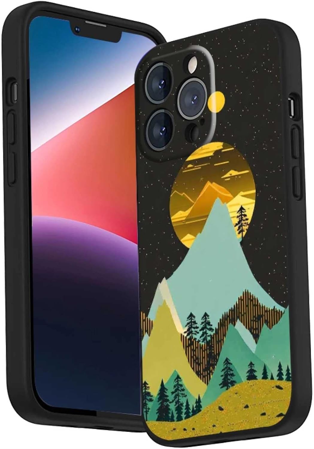 Compatible with iPhone 14 Pro Landscape Case,Aesthetic Nature Mountains Landscape Sun Trendy Pattern for iPhone Case Men Women, Bumper Shockproof Protective Soft Silicone Gifts Case for iPhone Aesthetic Nature Mountains Landscape Sun -1