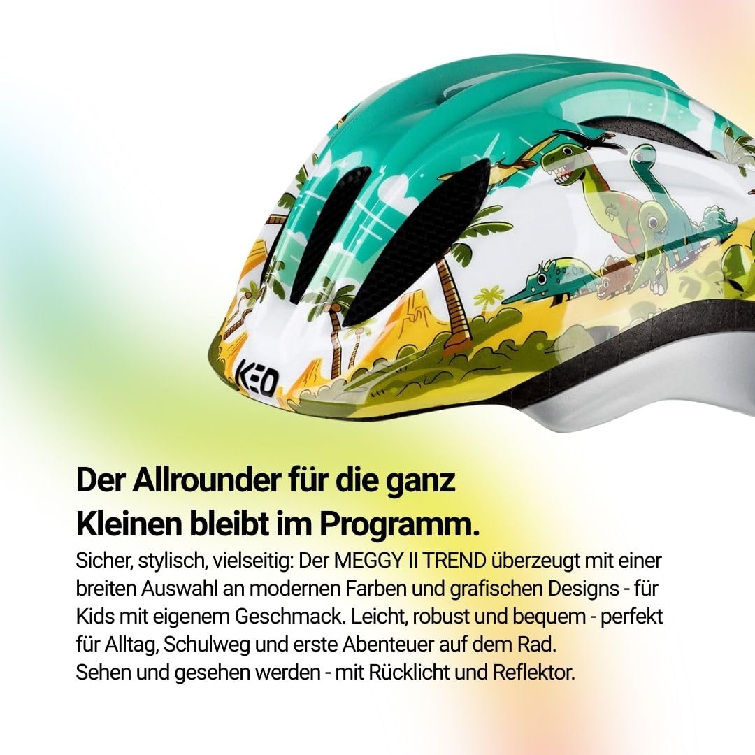 KED Meggy II Trend I dziecięcy kask rowerowy, siatka chroniąca przed owadami, zintegrowana tylna lampka LED, technologia maxSHELL