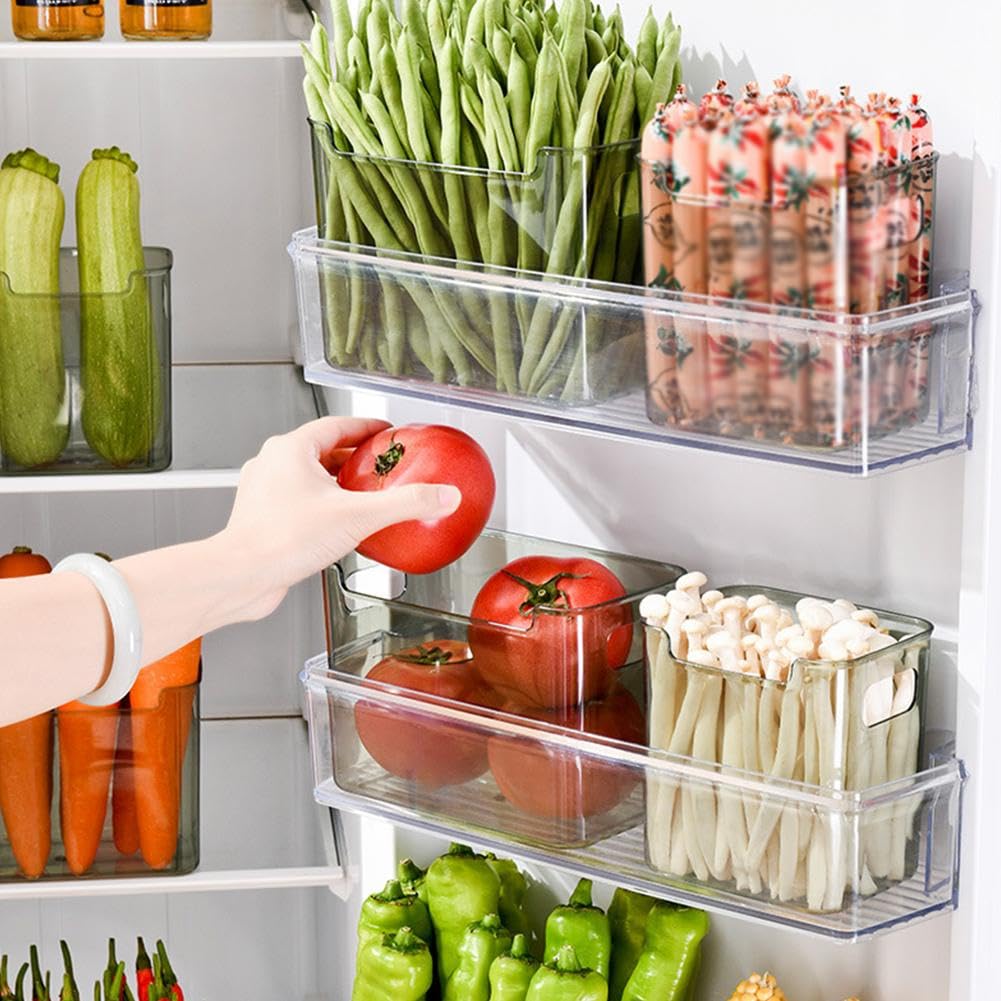 Contenitori per congelatore, confezione da 4 organizer in plastica trasparente per frigorifero e dispensa, contenitori impilabili con manici per alimenti surgelati, carne e verdure