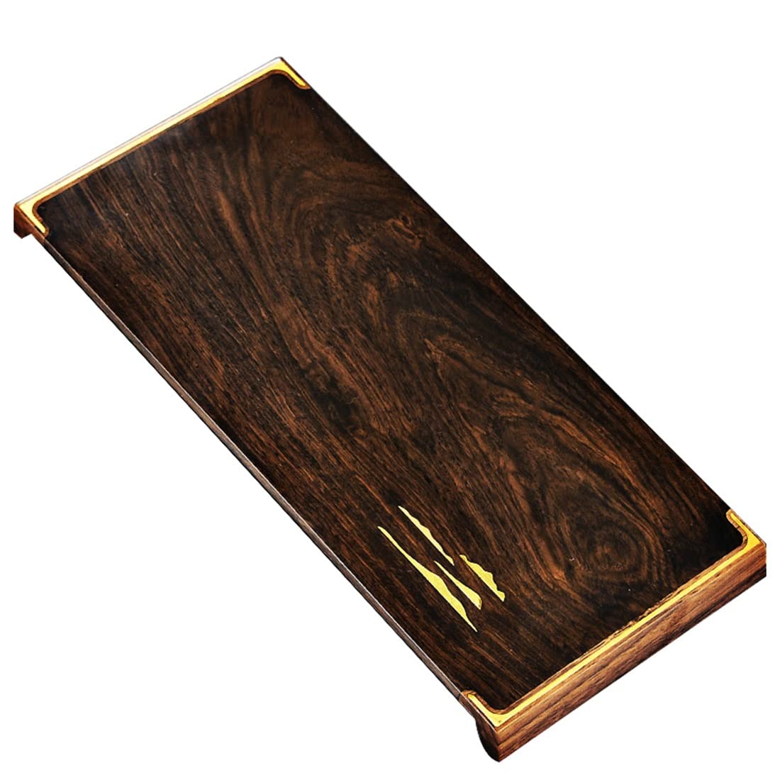 Bandeja de té de ébano, Elegante Mesa Japonesa, Mesa de Servicio de Drenaje rápido con diseño de latón para casa de té, Oficina (A 32,5 x 15 x 2 cm)