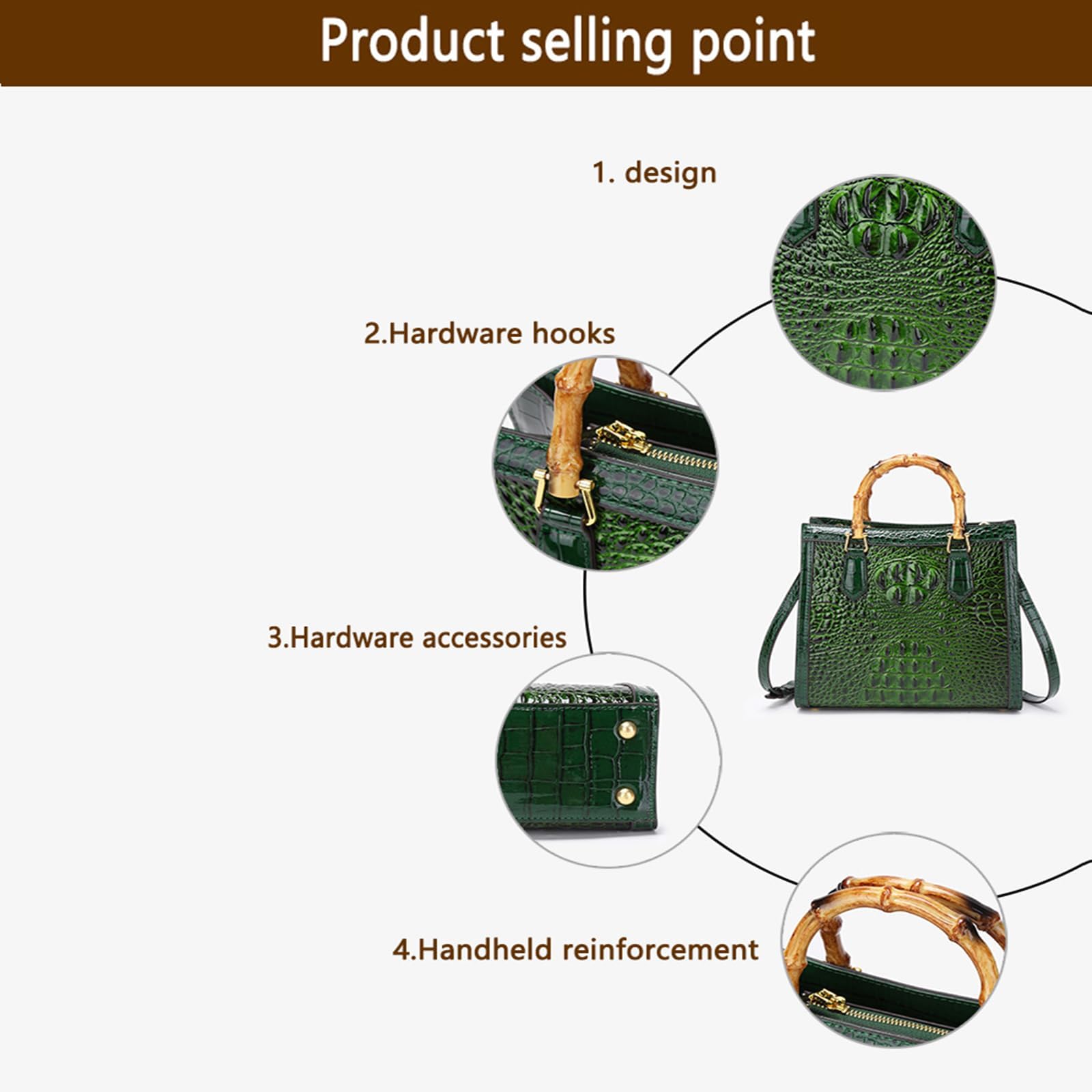 Bolso de mano para mujer, asa en forma de bambú, bolsa cruzada de piel sintética con asa superior