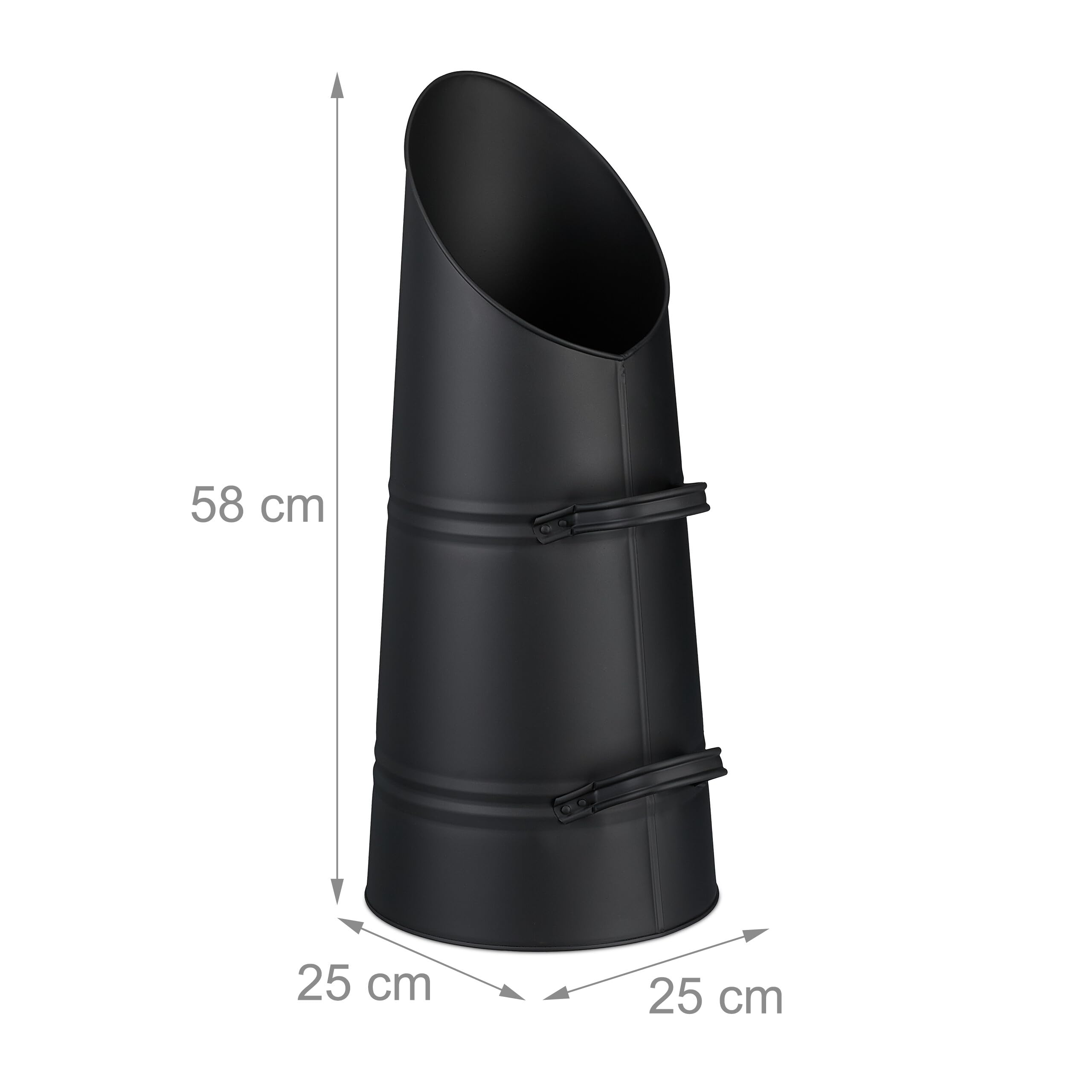 Relaxdays Contenitore Porta Carbone da Camino, Secchio per Pellet Caminetto, Secchiello Portacenere da 16 L, Ferro, Nero