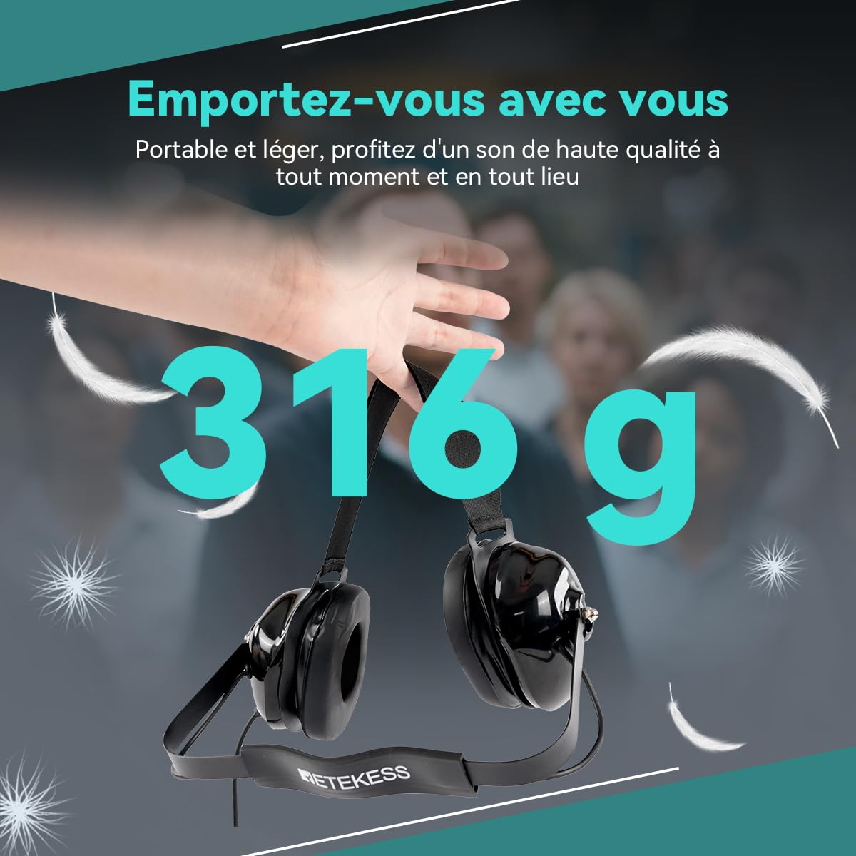 Retekess TT034 Kabelloser Communication Headset, Kabelgebundenes Headset, Einstellbare Größe, 23 dB Rauschunterdrückung, Kompatibel mit Empfänger T130, T130P, T130S, T130U and TT127