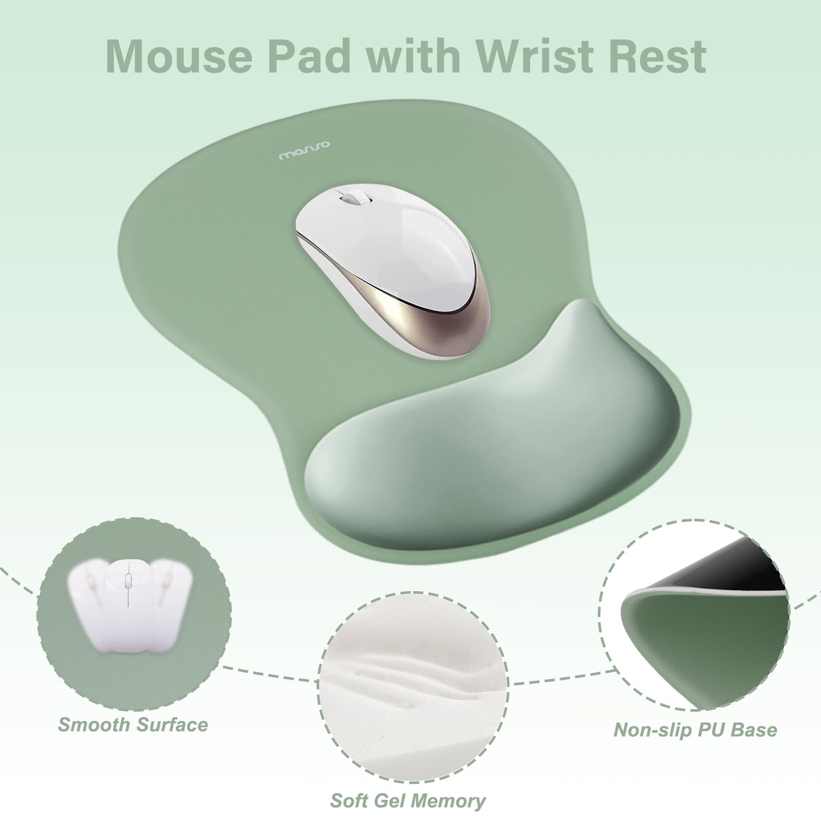 MOSISO Wrist Rest Support For Mouse Pad&Keyboard Set, Circle Curved Ergonomic Mousepad&Coaster Non-Slip Base Home/Office Pain Relief&Easy Typing Pad With Soft Cloth&Silicone Lining, Olive Green - View #10