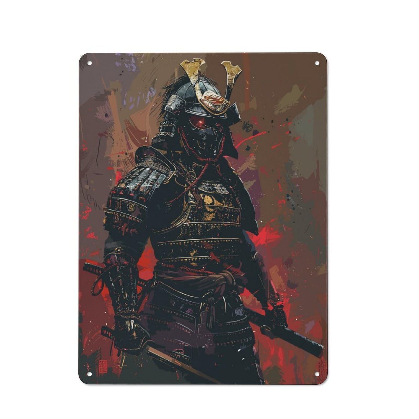 Junmoney Japanese Knights Metal Plaque 40X30cm With For Workshop Wall, Retro Decor, For Garage, Workshop And Man Cave Decoration
