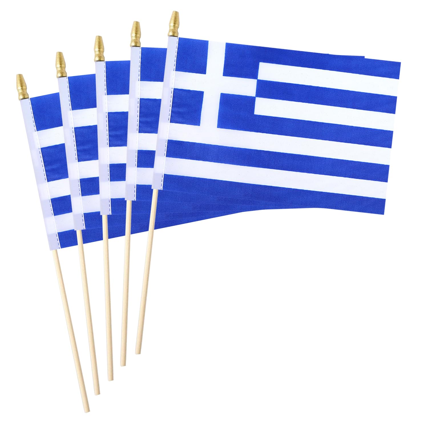 5 Pack Country Small Mini Wood Hand Held Stick Flag,Suitable For Various Holiday Parties, World Cup, National Day, And National Flag Day. (Greece) — image 1