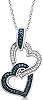 Jewelili Double Heart Necklace Pendant with Treated Blue or Black and Natural White Round Diamonds in Sterling Silver 16 CTTW 18 inch Cable Chain