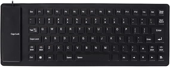 Silicone Keyboard, Foldable USB Wired Computer Fitting Waterproof Roll Up Silent Accessory Soft Flexible Material Dustproof Lightweight Essential Work Black