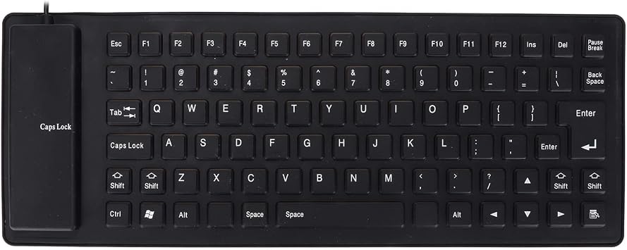 Silicone Keyboard, Foldable USB Wired Computer Fitting Waterproof Roll Up Silent Accessory Soft Flexible Material Dustproof Lightweight Essential Work Black