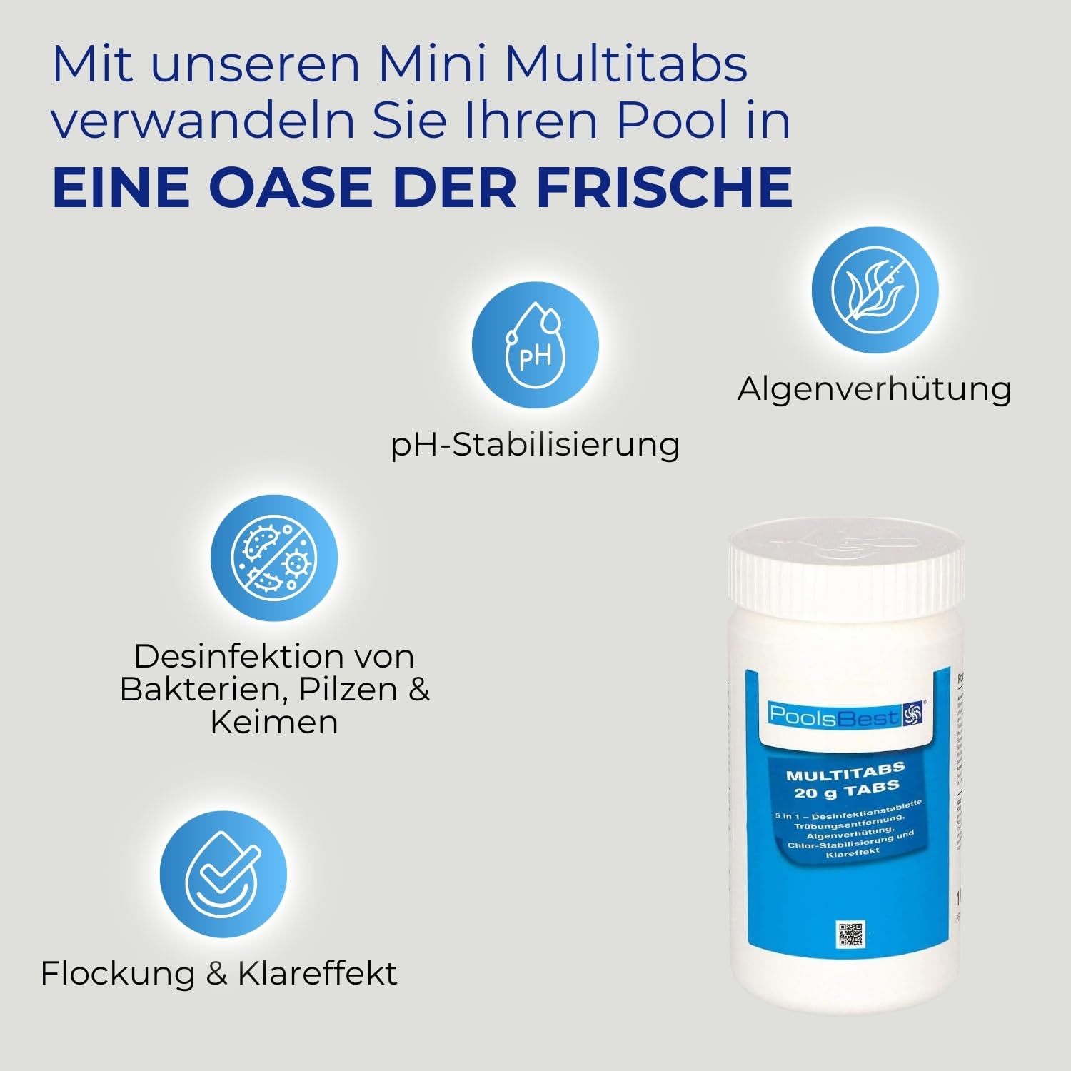 PoolsBest 1kg Chlor Mini Multitabs 5 in 1 I 20g Mini Chlortabletten für Pool/Whirlpool/Aufstellpool & Planschbecken I All in One Poolpflege Tabs I Reinigungstablette für Pools bis 20m³