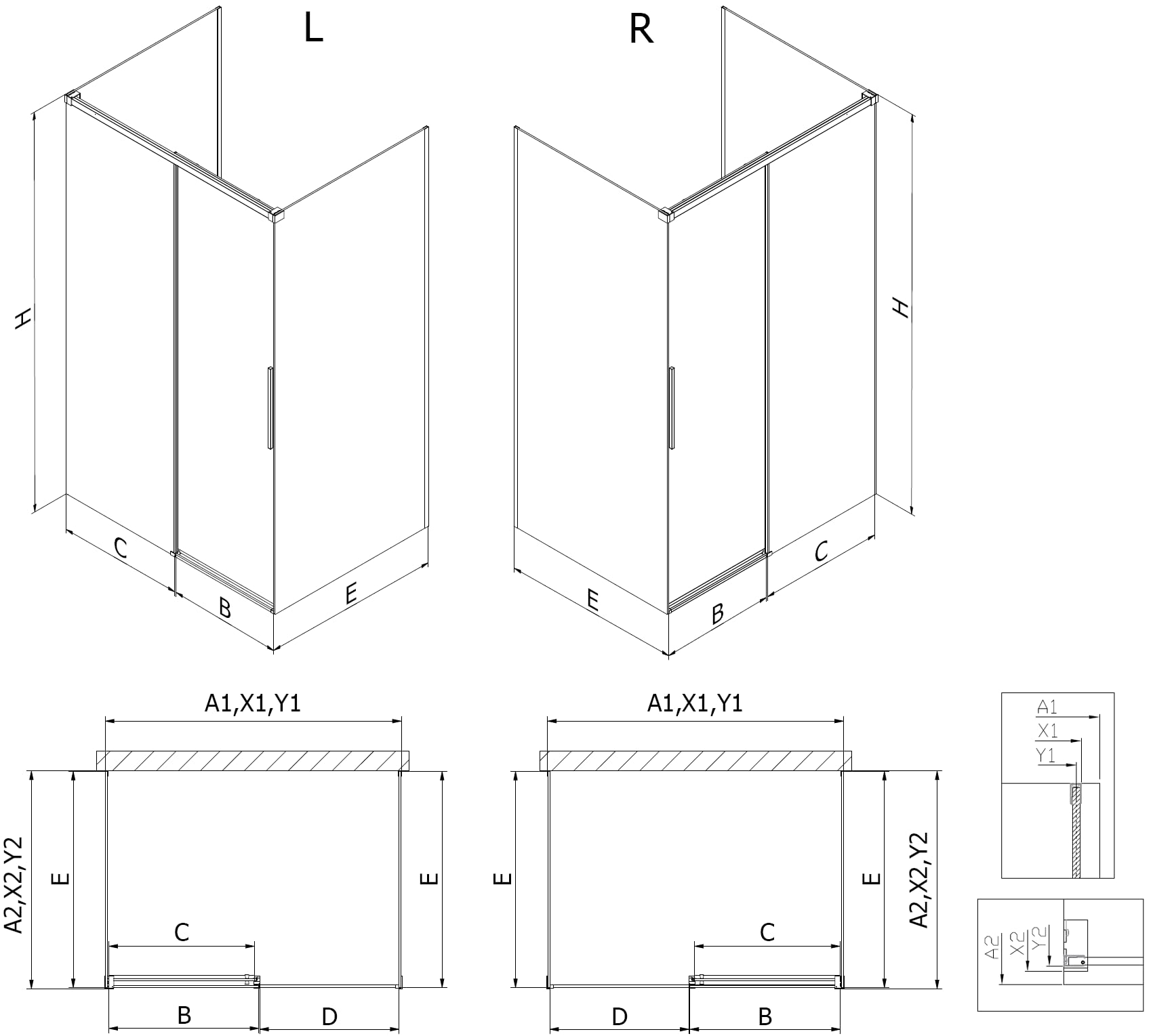Mexen Rox-3S Box Doccia 3 Lati Scorrevole Sinistra 110x70 Telaio Nero
