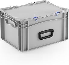 Robust Euro Container with Carry Handle & Hinged Lid, Stackable Plastic Case for Storage & Transport, Storage Box for Tools, Logistics & Industry (400 x 300 x 233 mm)