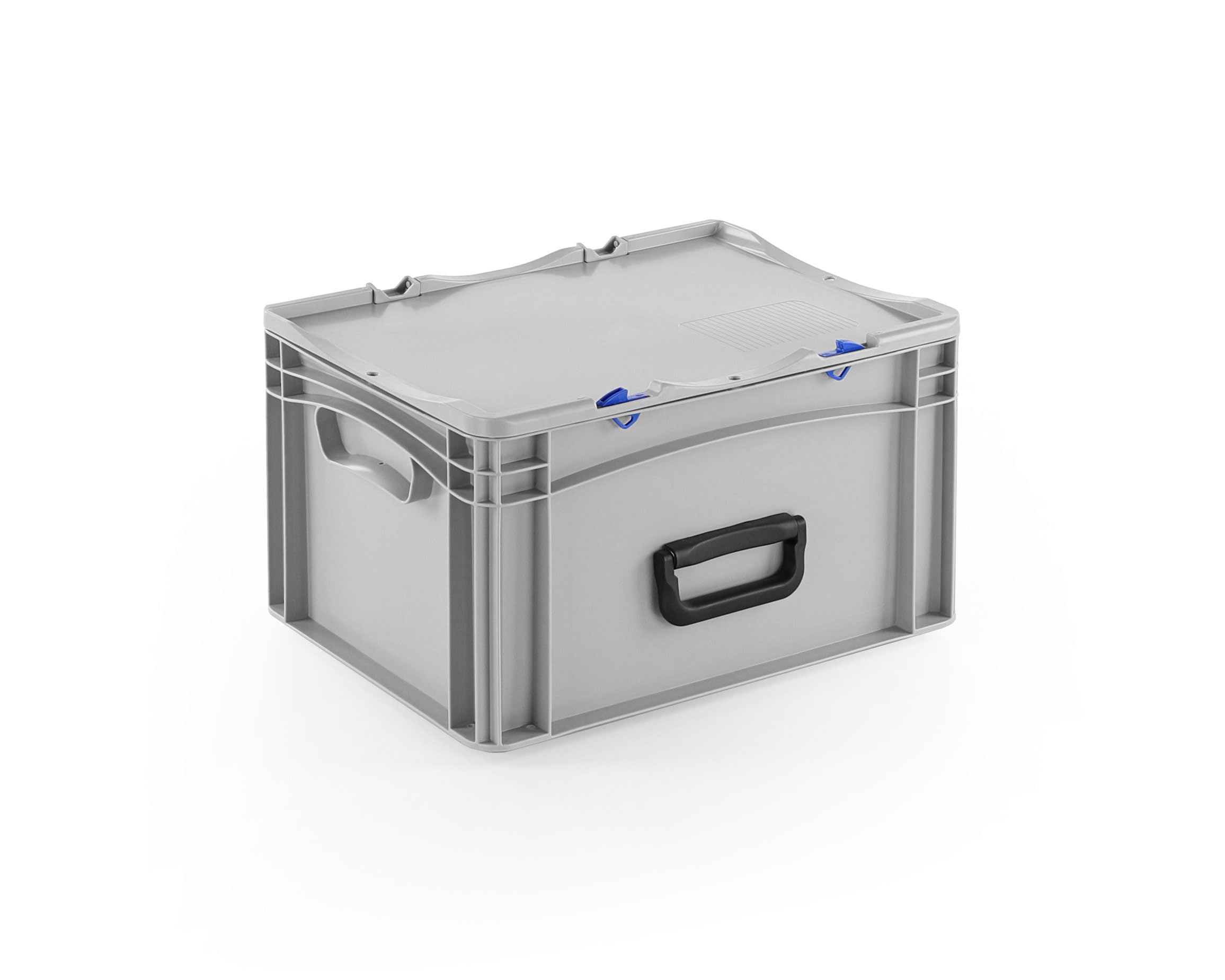 DIE BOX FABRIK Robuster Eurobehälter mit Tragegriff & Scharnierdeckel | Stapelbarer Kunststoffkoffer für Lager & Transport | Aufbewahrungsbox für Werkzeuge, Logistik & Industrie (400x300x233 mm)