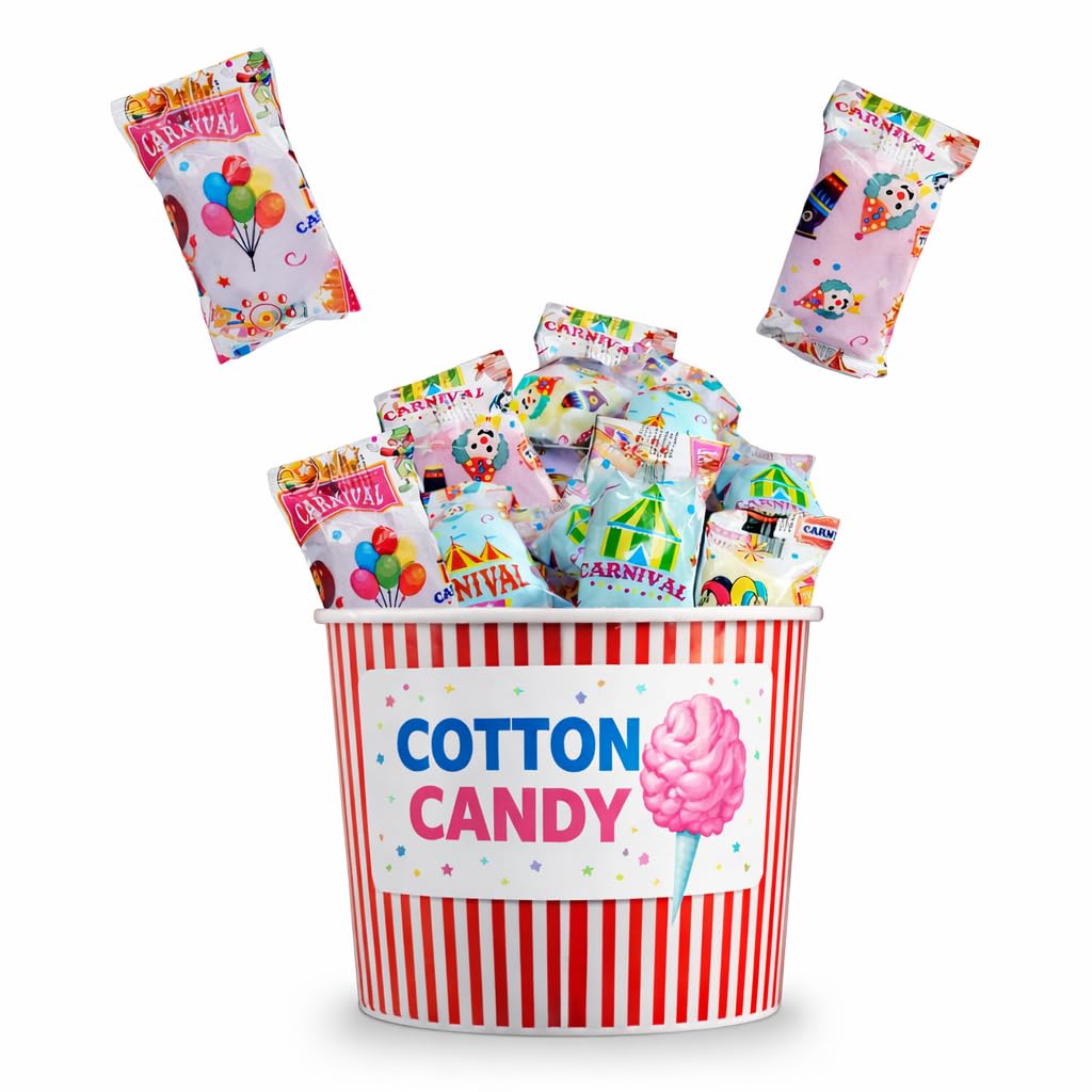 Lupy Lups! Cotton Candy Bags Carnival Desing - Assorted Flavors- Individual Package Big Bulk 0.53 oz each - Pastel Candy for Stocking, Treats, Party