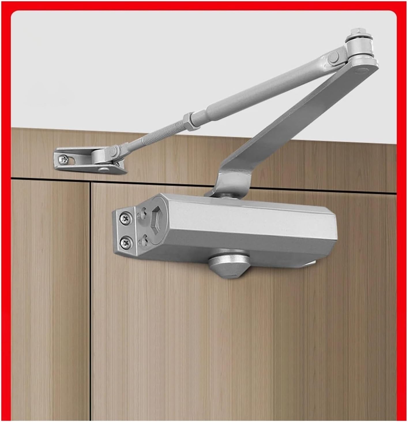 1pcs Automatic Door Closer 2 Spring Hydraulic Buffer Adjustable Stopper Speed Mute Closing for 25 to 80KG Hardware(Positioning Silver M)