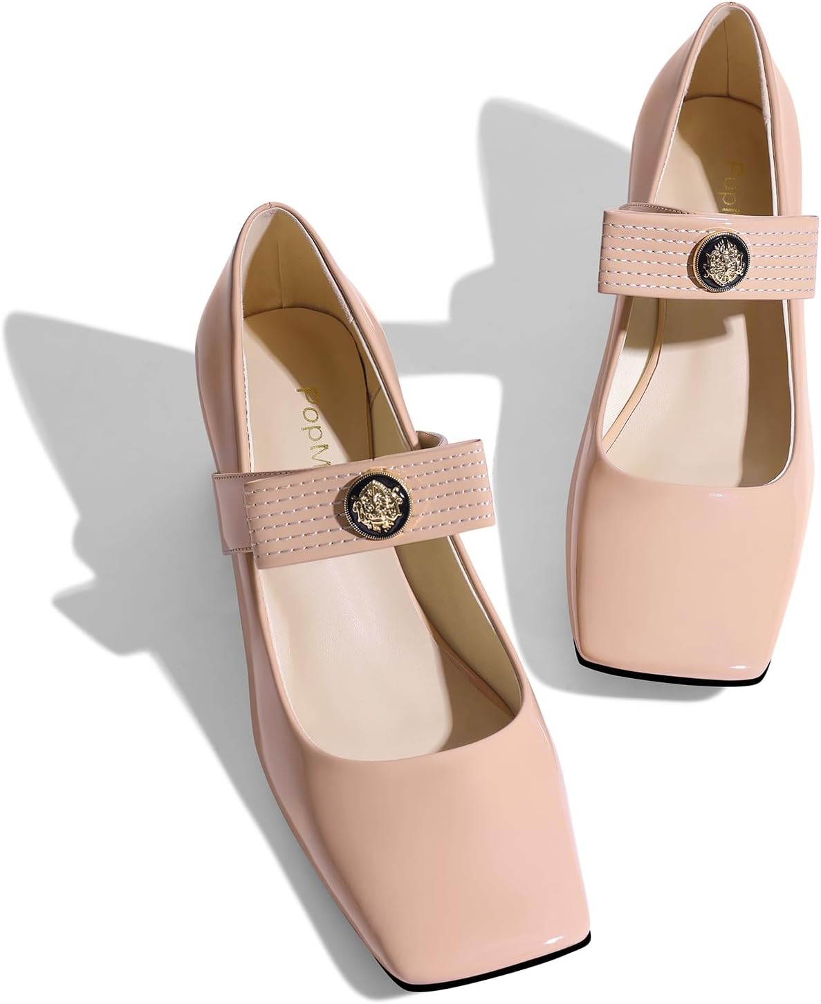 Womens Mary Jane Shoes Pumps Low Heels Closed Squera Toe Chunky Comfortable Dress Shoes Bow Tie Wedding Bride