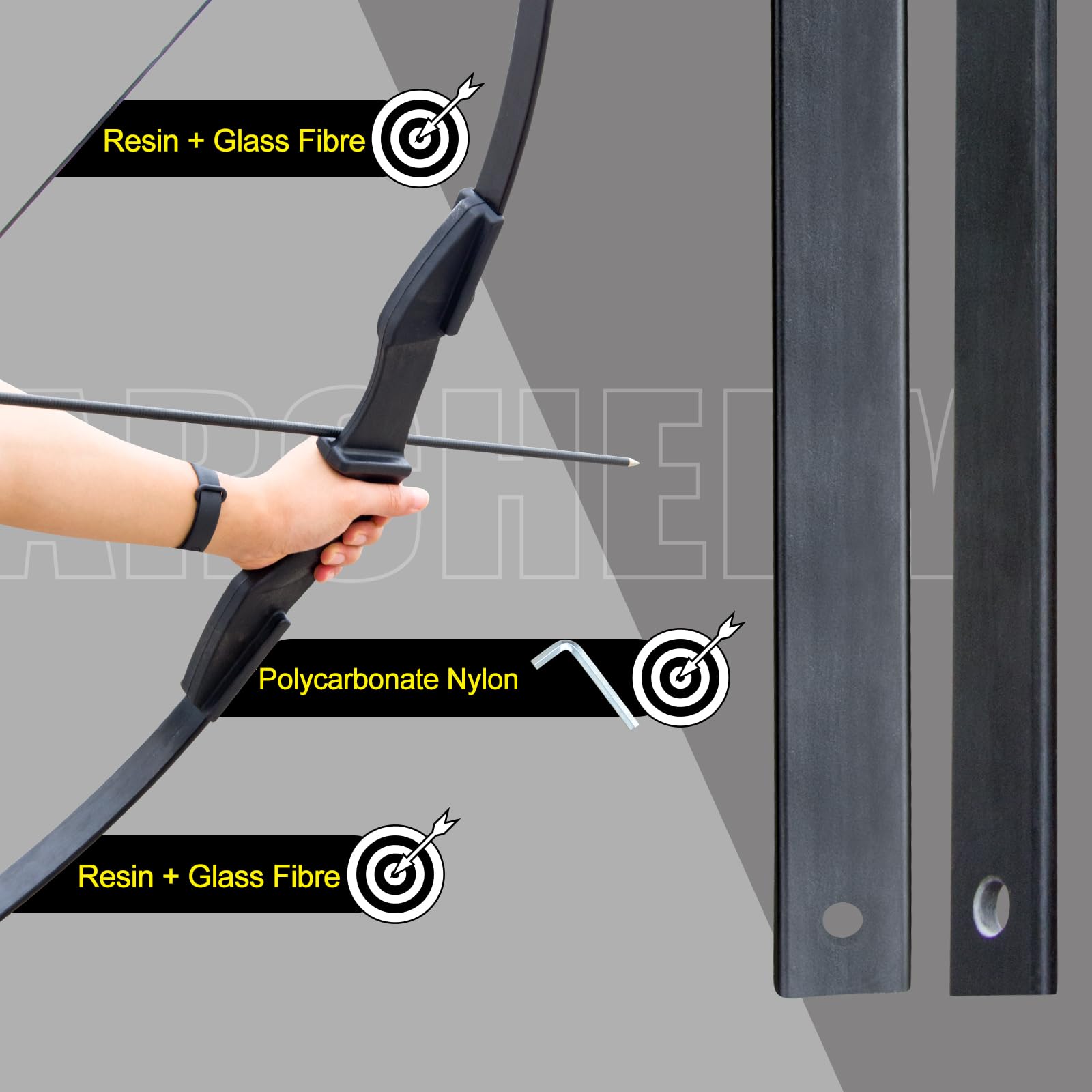 Ensemble de tir à l'arc D&Q 30 LB 40 LB Droit Durable pour Débutant Adulte Plein air