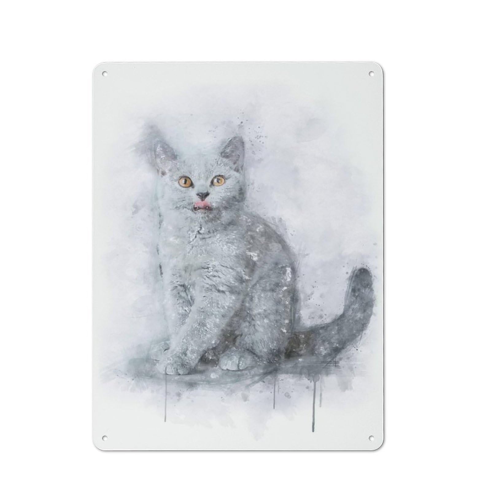 Junmoney Style-2 Rustic Tin Sign 40X30cm Featuring British Shorthair Kitten For Bar Or Restaurant, For Vintage Wall Decor Fans, For Themed Room Decoration