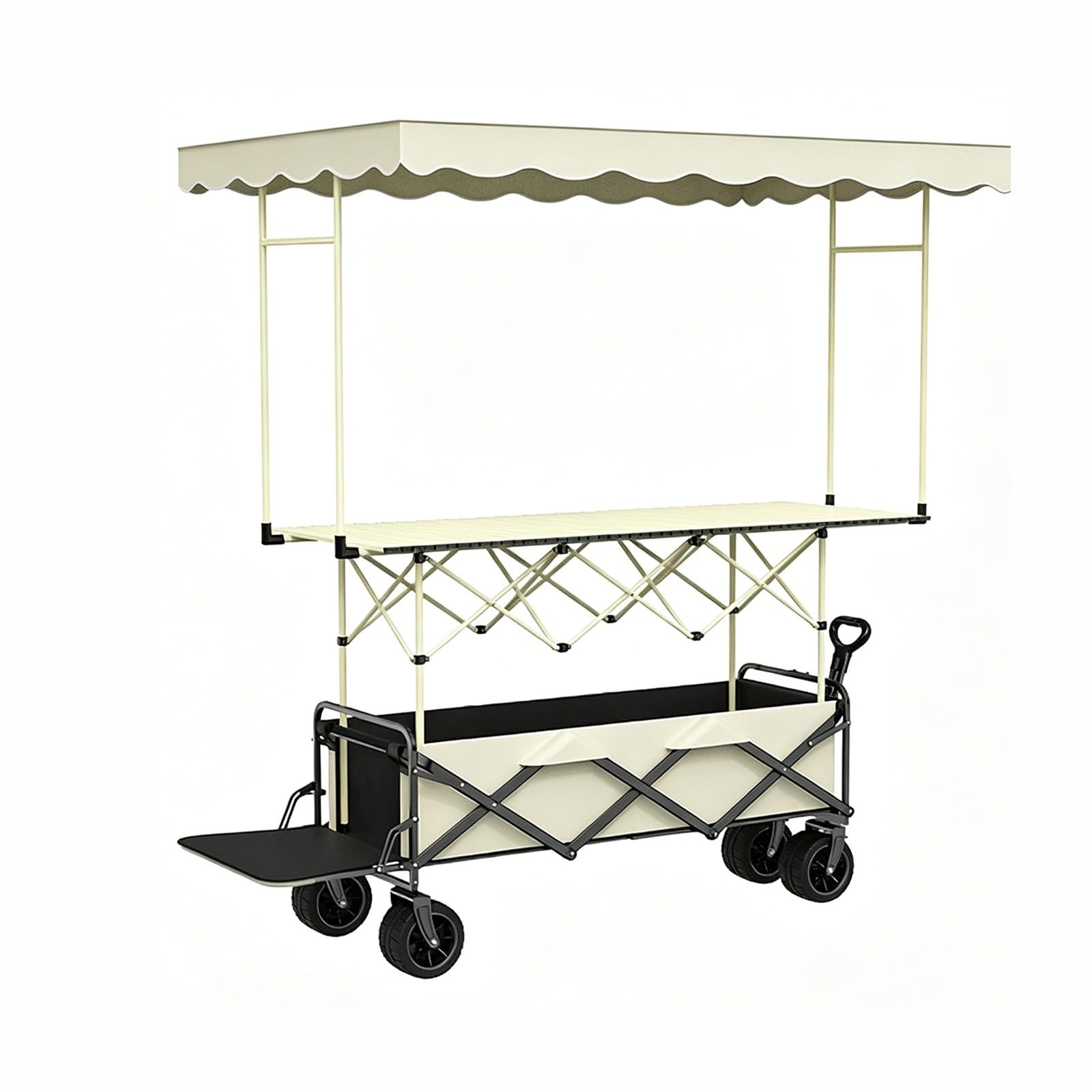 HARELA Genérico Puesto de Mercado con toldo, Móvil de Venta Ambulante de Comida, Carrito De Vendedor De Comida para Puestos Callejeros, Ferias De Artesanía(Beige)
