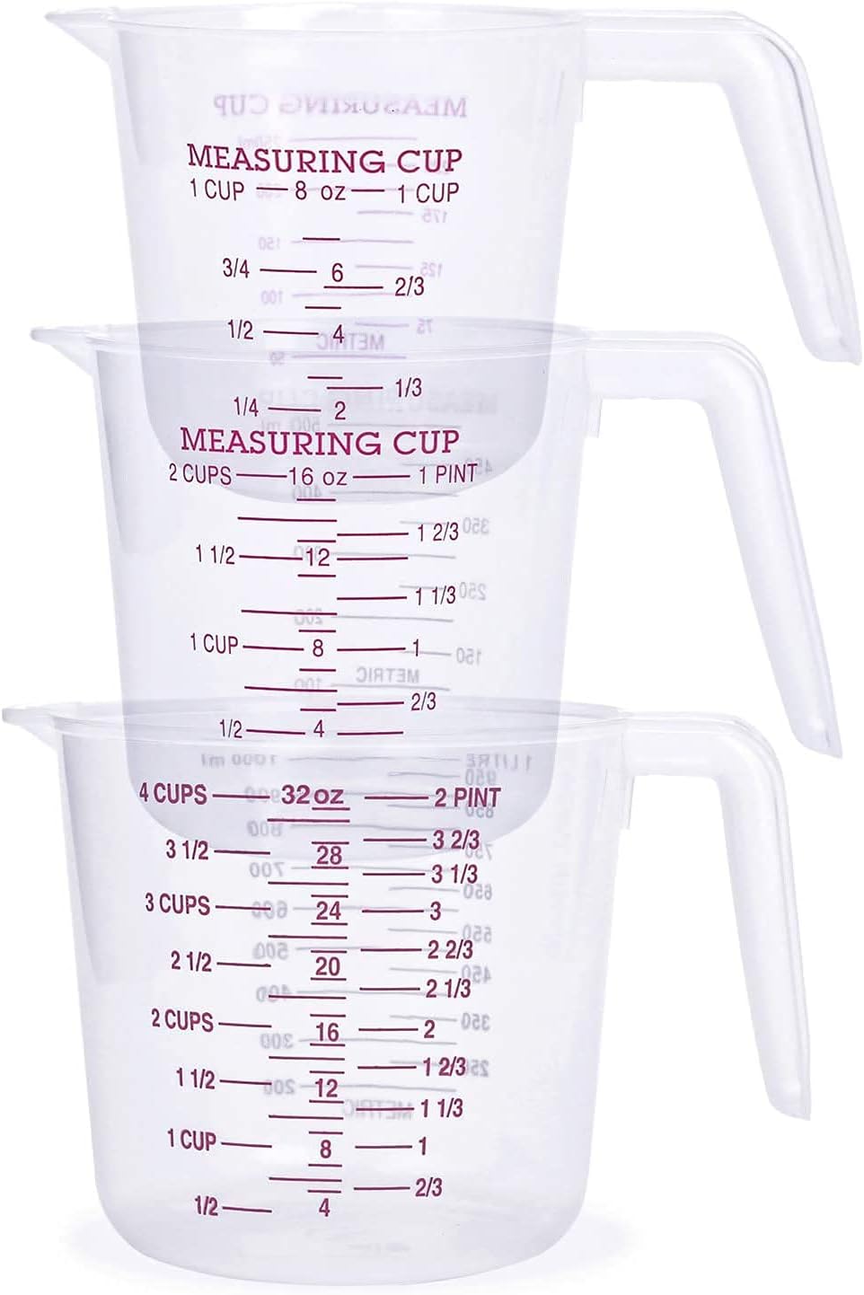 Keepaty Plastic Measuring Jugs Set of 3 NO BPA Microwave Safe Kitchen Measuring Cups 1L 500ml