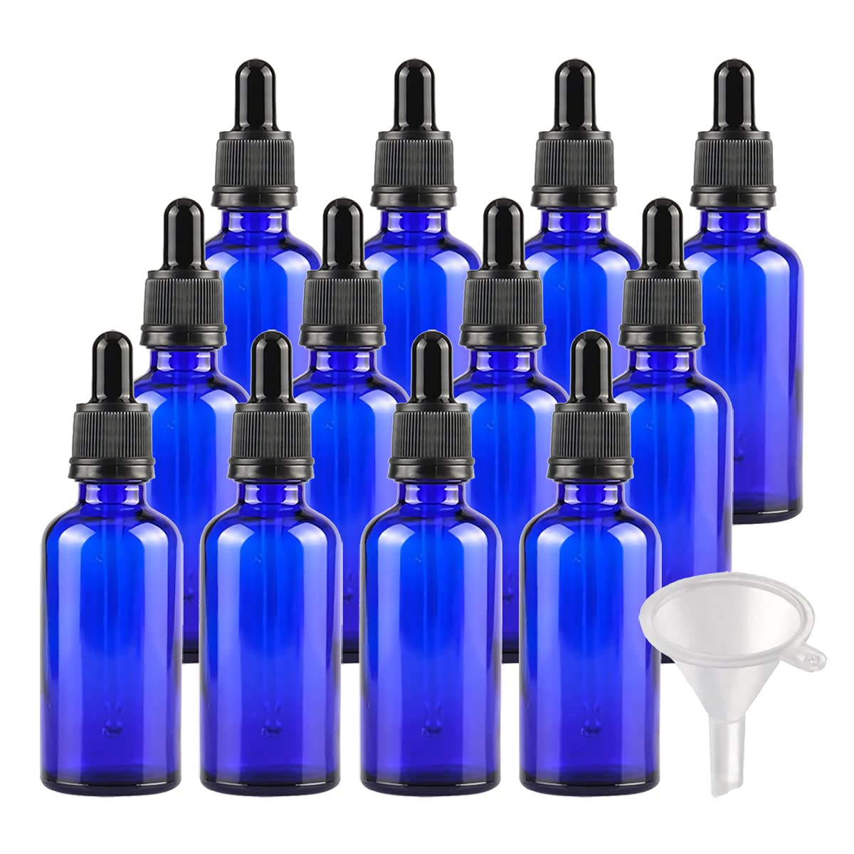 24 Piezas Azul Frasco Cuentagotas Cristal 50ml con Cierre a Prueba de Manipulaciones , Botellas Cuentagotas Vacío con Pipeta de Vidrio, para Aromaterapia Aceites Esenciales