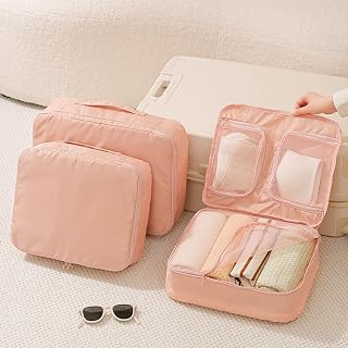 Packing Cubes for Suitcases, Lightweight Travel Luggage Packing Organizers, Compression Storage Shoe Bag, Clothing Underwear Bag, Travel Cubes Set for Man & Women(Pink)