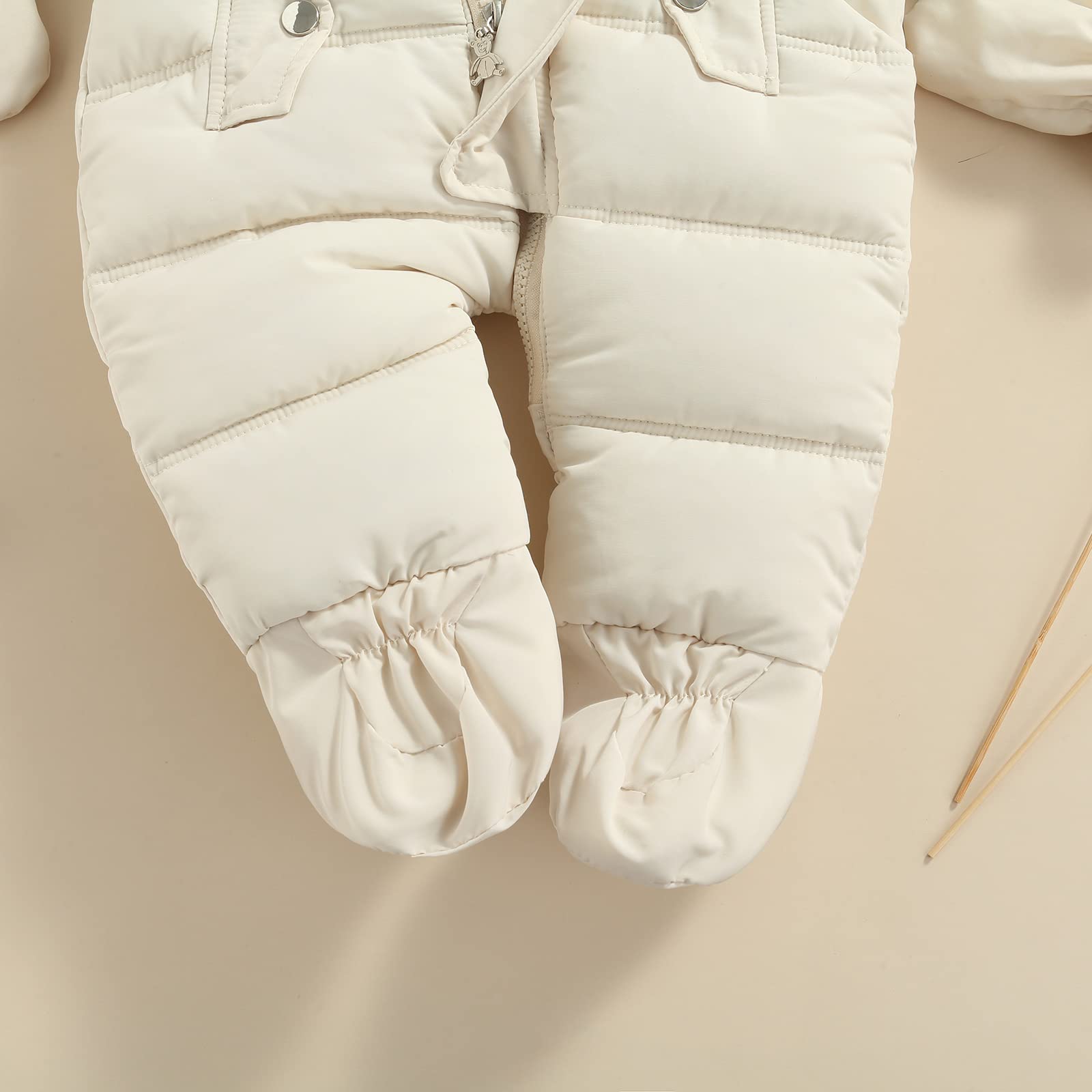 Geagodelia Combinaisons à Glissière pour Enfants avec Gants, Combinaison à Capuche Hiver Barboteuse en Peluche de Couleur Unie avec Poches