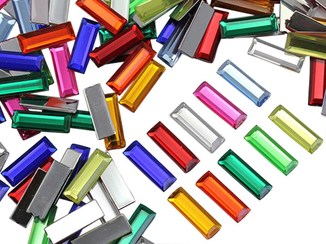 Allstarco Assorted Colors 22X7mm Baguette Flat Back Rectangle Acrylic Rhinestones Plastic Gems For Crafts Costume Embelishments Card Making Jewels Jewelry Making Cosplay Jewels 125 Pcs