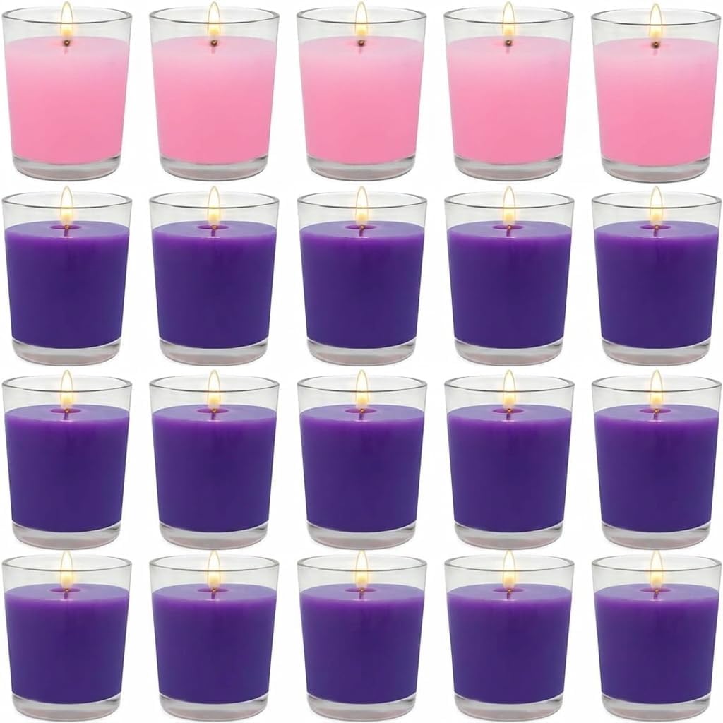 Unscented Candle Set 20 Packs in Clear Glass Holders